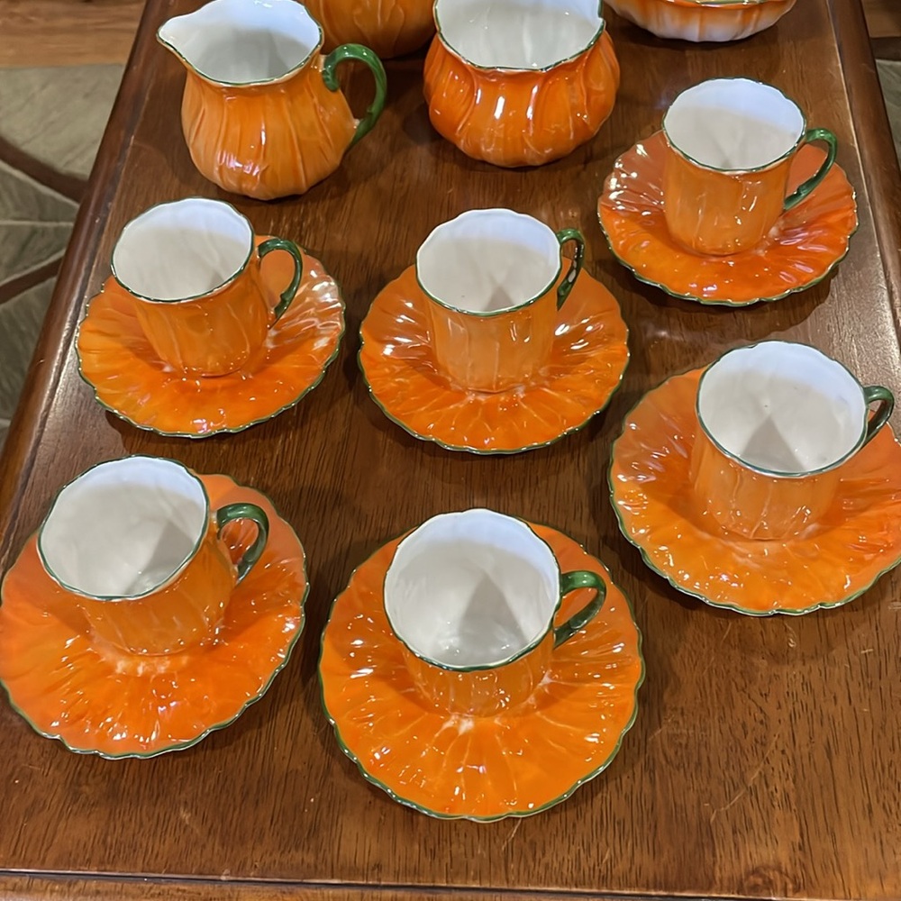VTG P.A.L.T. Czech Orange Lusterware Tea Set - Picture 3 of 14